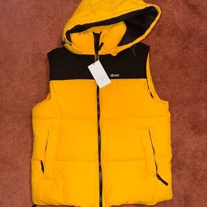 Zara Yellow and Black Hooded Puffer Vest